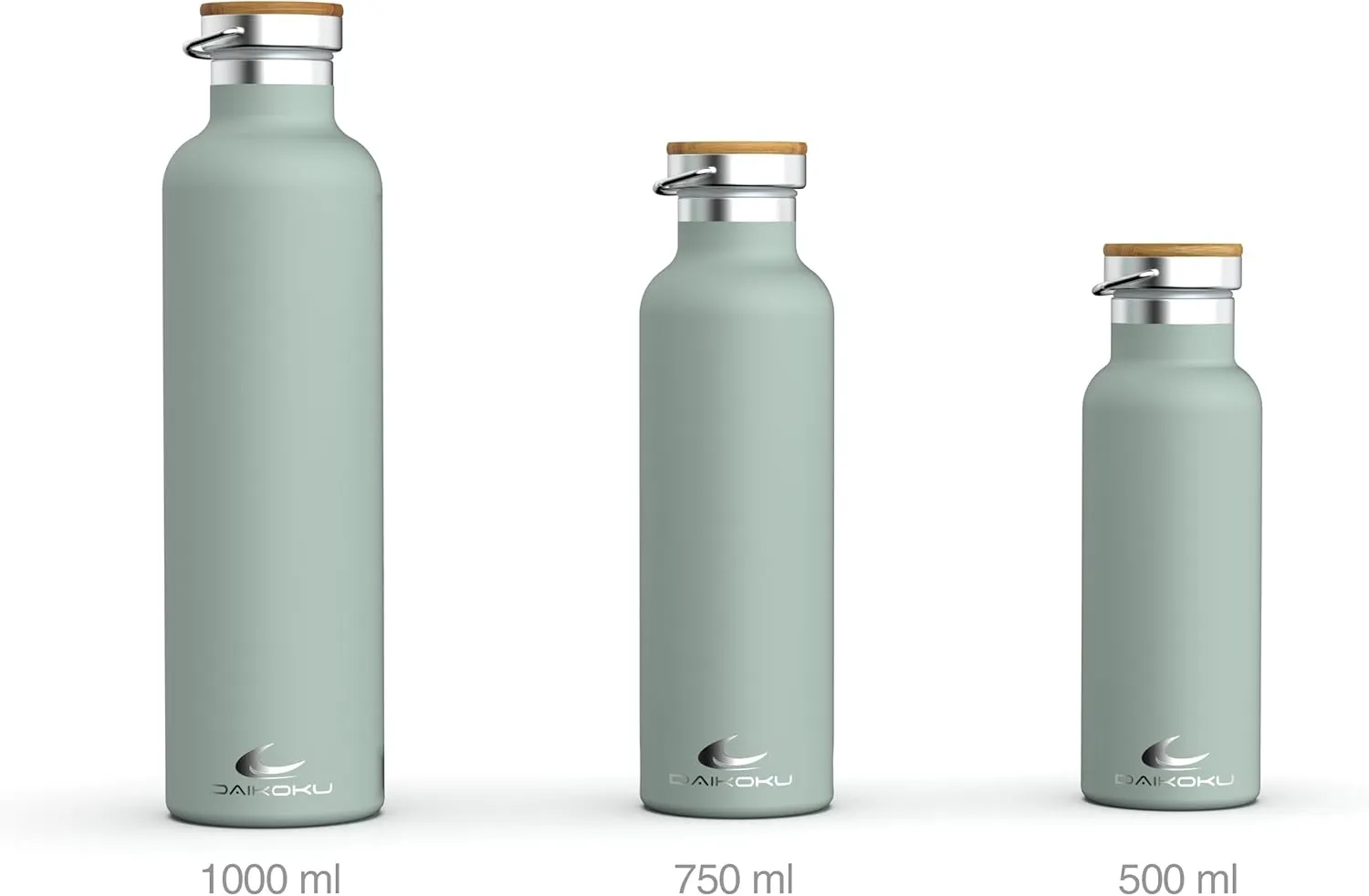 Daikoku Double Wall Stainless Steel Thermal Bottle, Thermos Bottle Keeps Drinks Cold or Hot for Hours, Two Caps, Pastel Green, 750 ml
