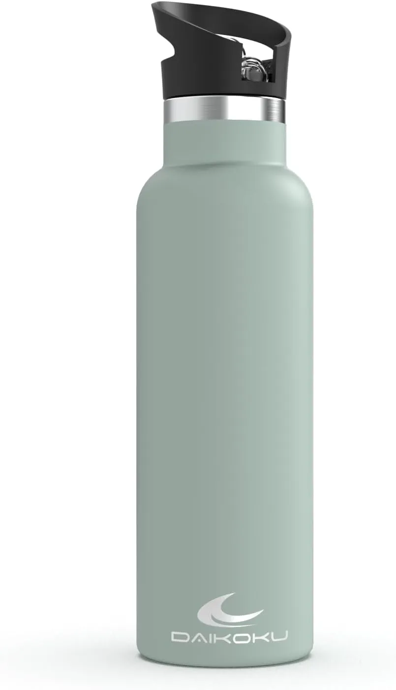Daikoku Double Wall Stainless Steel Thermal Bottle, Thermos Bottle Keeps Drinks Cold or Hot for Hours, Two Caps, Pastel Green, 750 ml