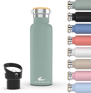 Daikoku Double Wall Stainless Steel Thermal Bottle, Thermos Bottle Keeps Drinks Cold or Hot for Hours, Two Caps, Pastel Green, 750 ml