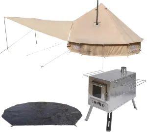 DANCHEL OUTDOOR 2 Stove Jack 4 Season Canvas Bell Tent with Large Stove, Waterproof Tarp, Footprint for 4 Person Camping,4M/13FT