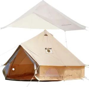DANCHEL OUTDOOR 4 Season Canvas Yurt Tent with Waterproof Rain Fly Bell Tent Cover for 4 Person Camping, 4m/13ft Khaki