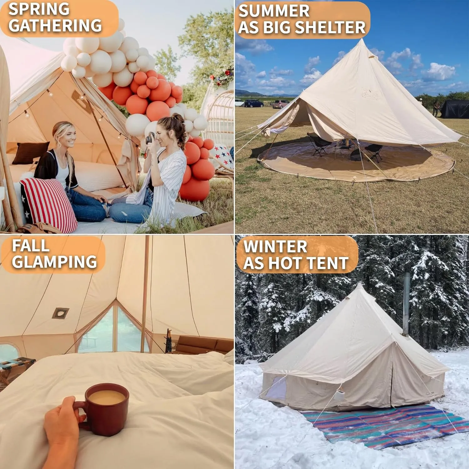 DANCHEL OUTDOOR B5PRO 4 Season Canvas Bell Tent with Stove Jack& A/C Vent, Glamping Yurt for All Year Living 4/6/8 Person Large Wall Tent Camping, 13ft-20ft
