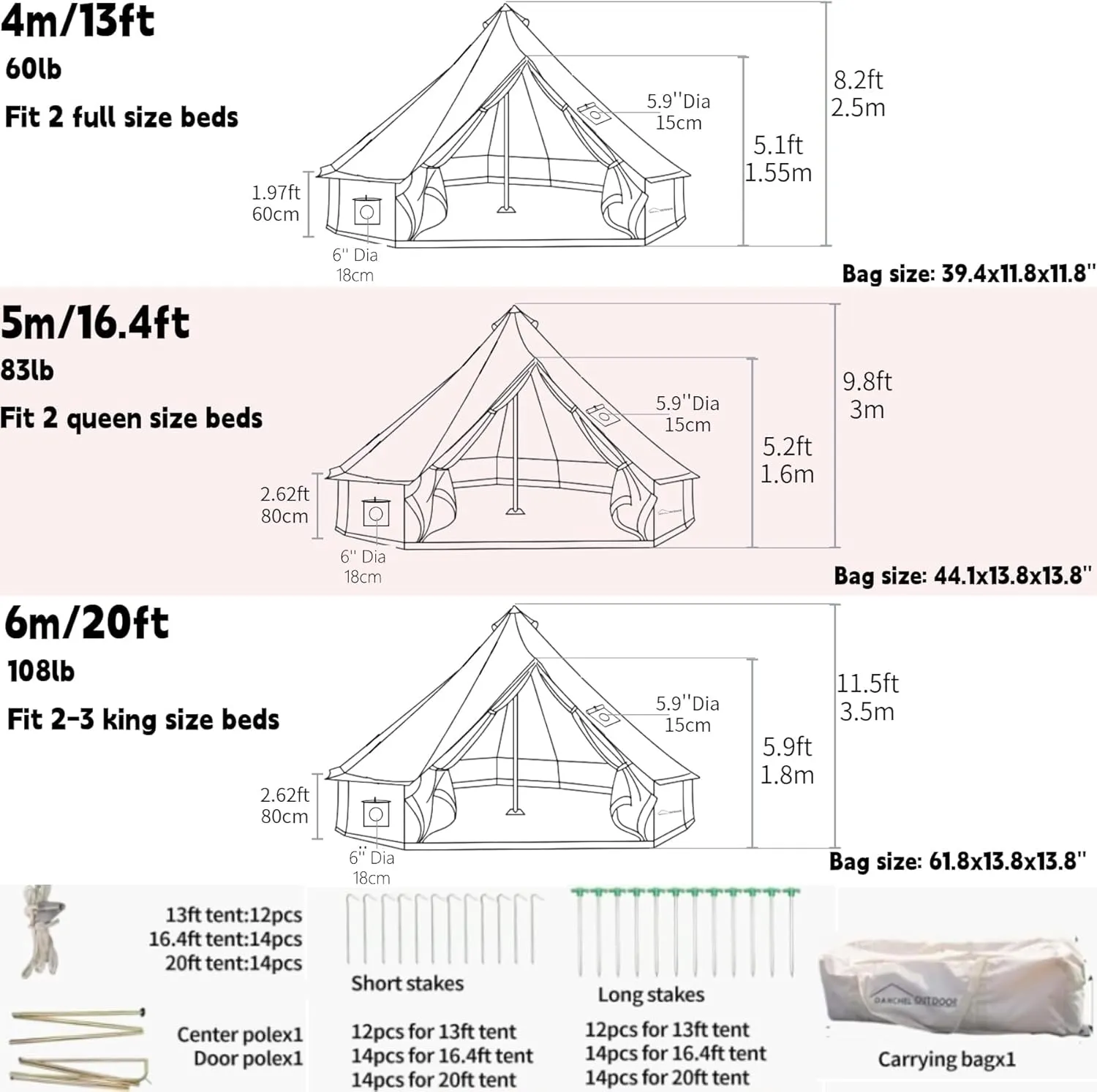 DANCHEL OUTDOOR B5PRO 4 Season Canvas Bell Tent with Stove Jack& A/C Vent, Glamping Yurt for All Year Living 4/6/8 Person Large Wall Tent Camping, 13ft-20ft