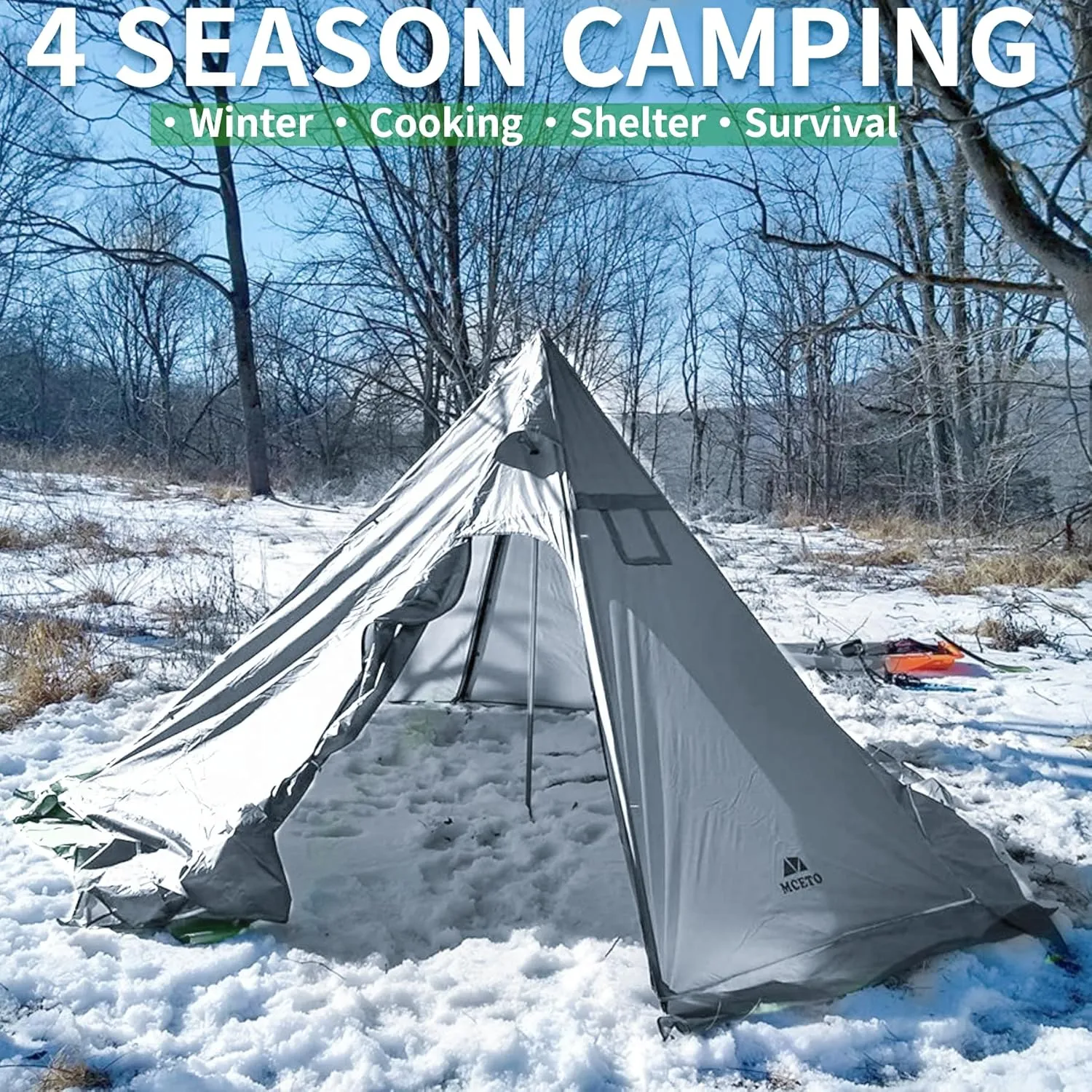 DANCHEL OUTDOOR Backpacking Hot Tent with Stove Jack for 2/4 Person Camping, 4 Season Lighweight Teepee Tent for Hunting Winter Solo Camping,10.5ft/13ft
