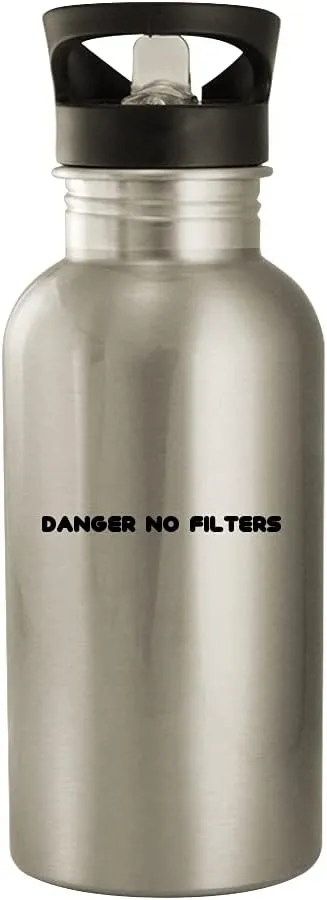 Danger No Filters - 20oz Stainless Steel Outdoor Water Bottle, Silver