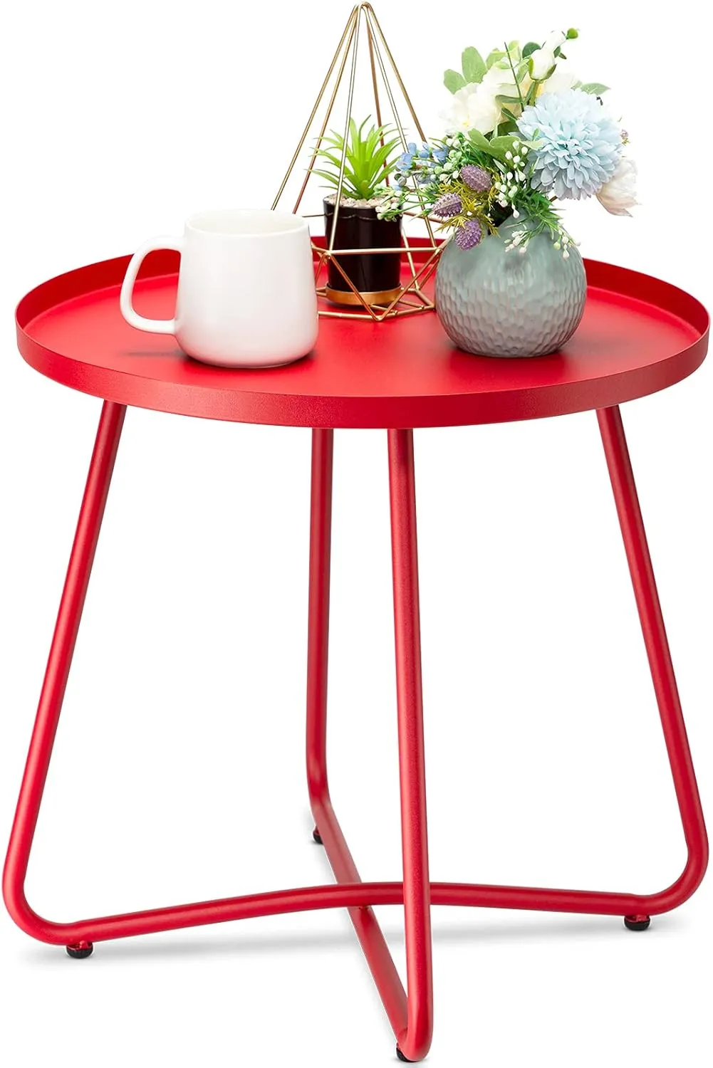 danpinera Outdoor Side Tables, Weather Resistant Steel Patio Side Table, Small Round Outdoor End Table Metal Side Table for Patio Yard Balcony Garden Bedside (Red)