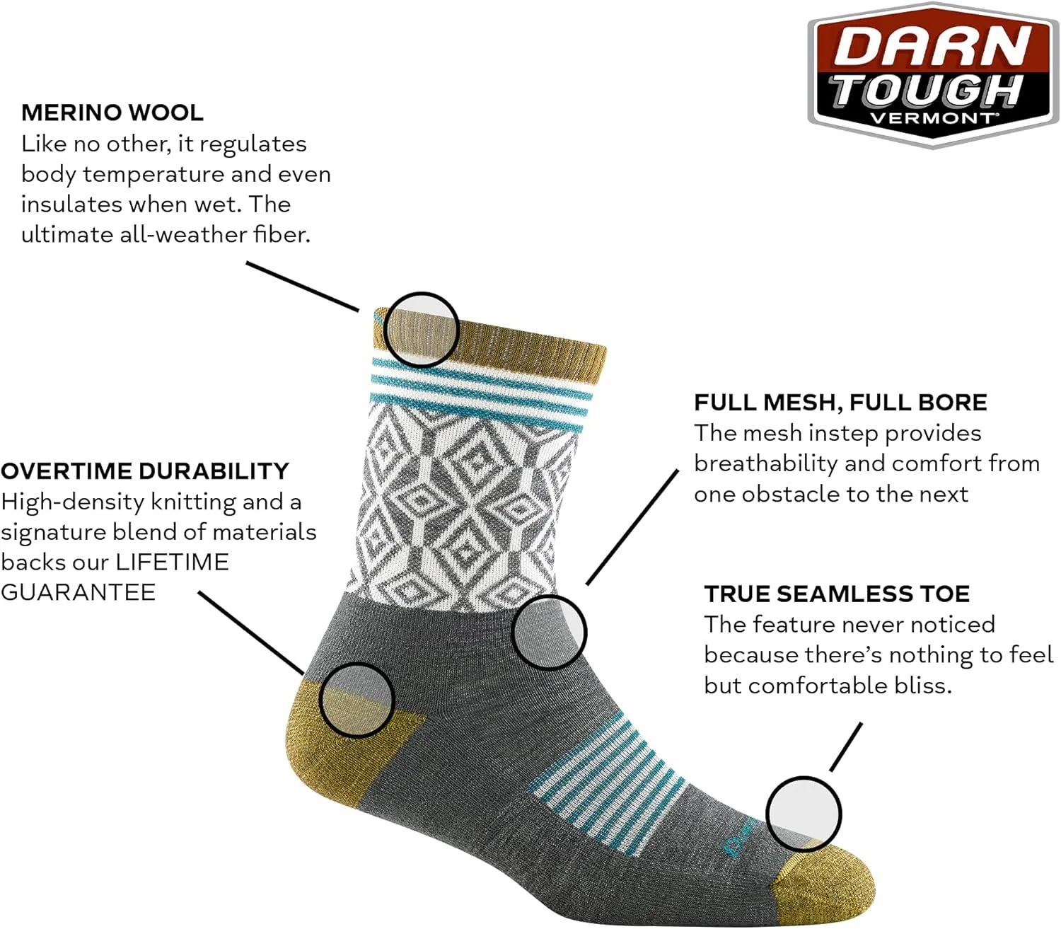 Darn Tough Vermont Women's Sobo Micro Crew Lightweight with Cushion