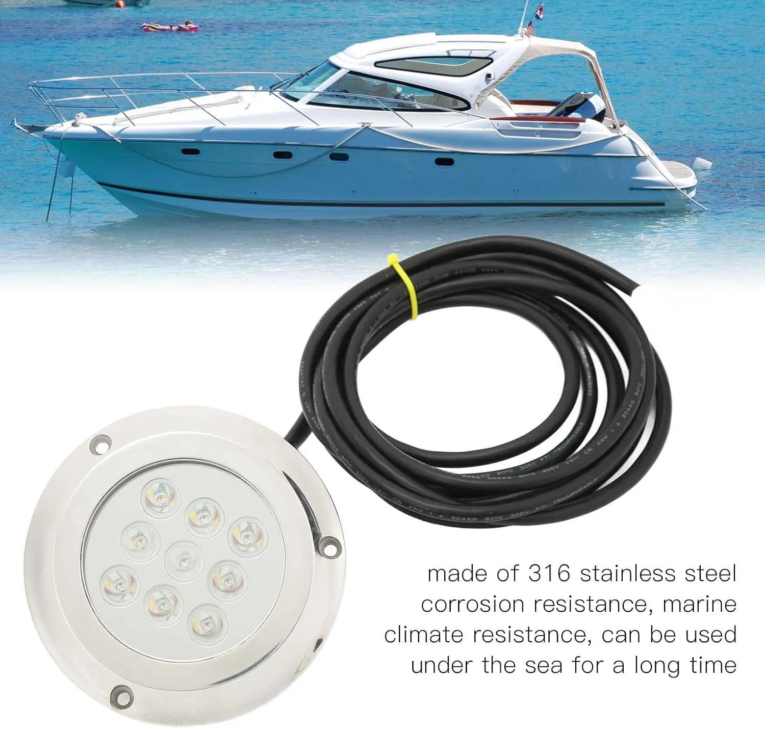 DC 12V‑24V Marine Underwater Light, Marine Dome Lighting, Yacht Underwater Light Tempered Glass IP68 Waterproof for Swimming Pool Marine Yacht Accessories (White Light)