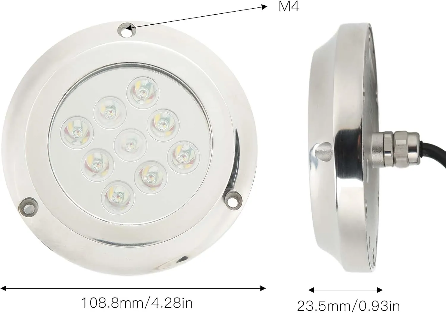 DC 12V‑24V Marine Underwater Light, Marine Dome Lighting, Yacht Underwater Light Tempered Glass IP68 Waterproof for Swimming Pool Marine Yacht Accessories (White Light)