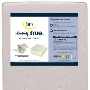 Delta Children Serta SleepTrue Mini Crib Mattress, Premium Sustainably Sourced Fiber Core, Hypoallergenic & Waterproof Cover, Greenguard Gold Certified - Made in USA, White