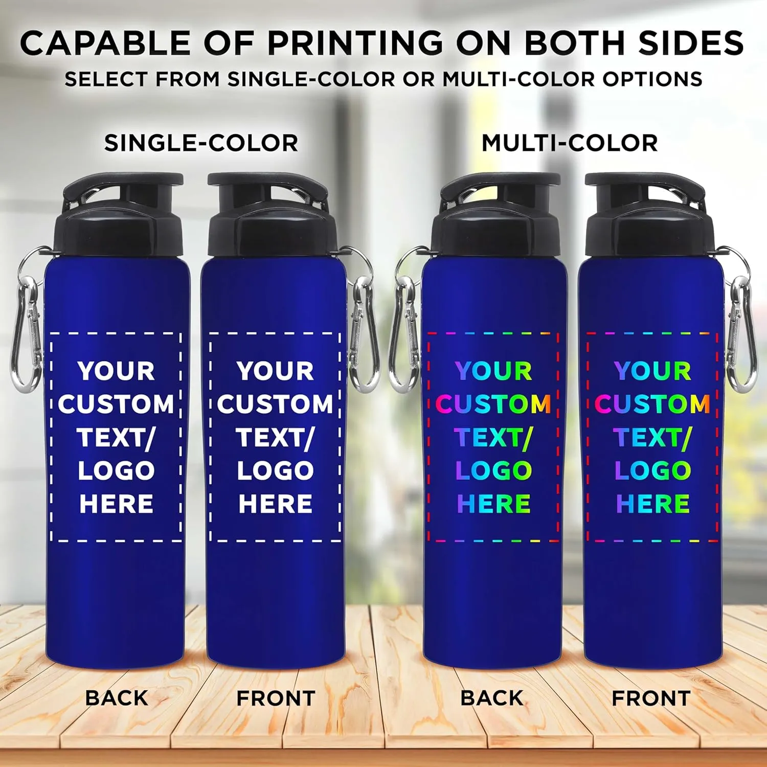DISCOUNT PROMOS Custom Sicilia Stainless Steel Sports Bottles 27 oz. Set of 12, Personalized Bulk Pack - Non Insulated, Great for Gym, Hiking, Cycling, School - Blue