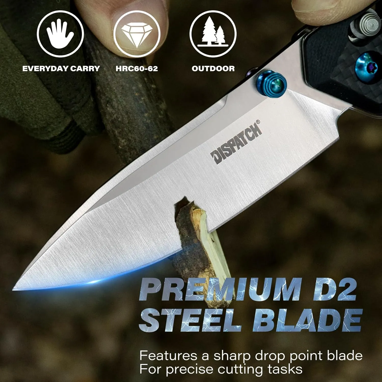 Dispatch Axis Lock Folding Pocket Knife with Clip, 3.27" D2 Steel Blade and G10 Handle, Camping Folding Knives for Men Women Hiking Survival Pocketknife