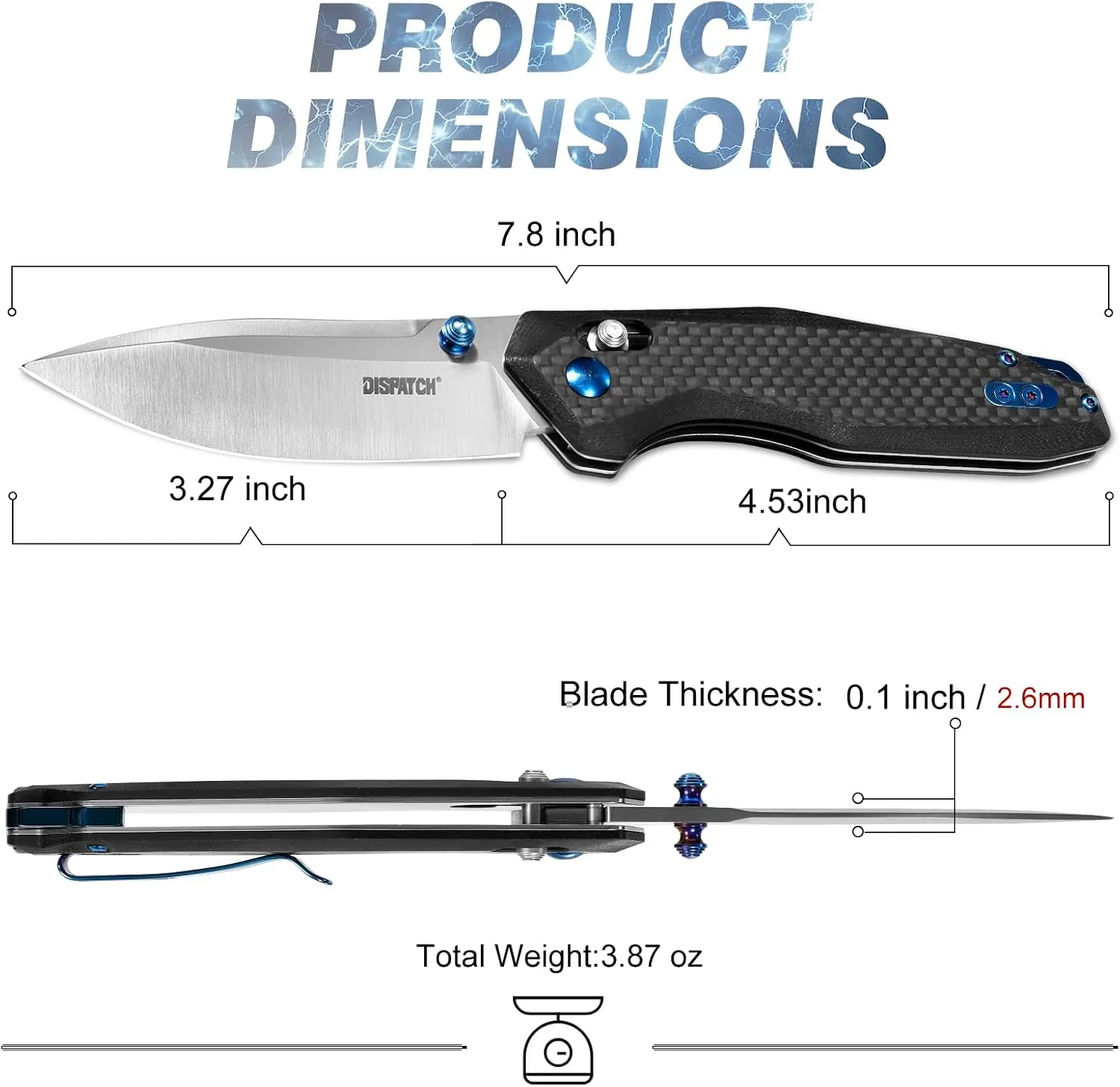 Dispatch Axis Lock Folding Pocket Knife with Clip, 3.27" D2 Steel Blade and G10 Handle, Camping Folding Knives for Men Women Hiking Survival Pocketknife