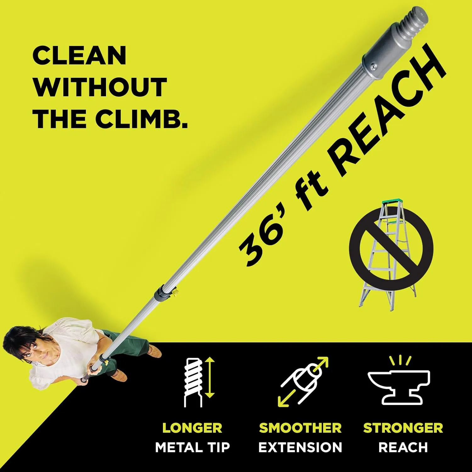 DOCA Telescoping Pole 7-30 Ft - Extension Pole for Cleaning, Feather Duster, Window Washing Kit, Paint Roller, Window Squeegee - High Reach Extendable Kit for Indoor & Outdoor - Pole Only