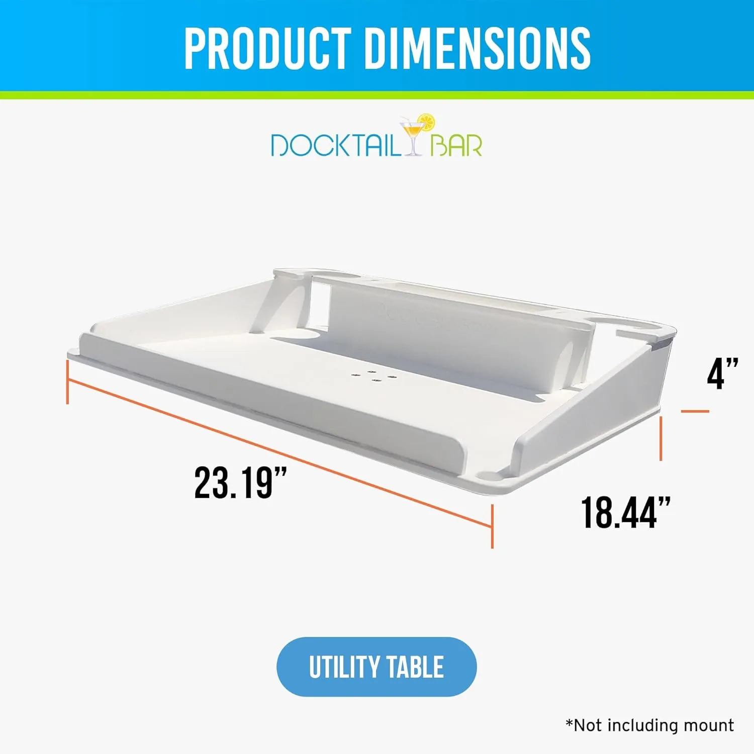 Docktail Bar Utility Table - Rod Holder Mount | Portable Boat Table with Cup Holders, Organizer & Storage Accessories