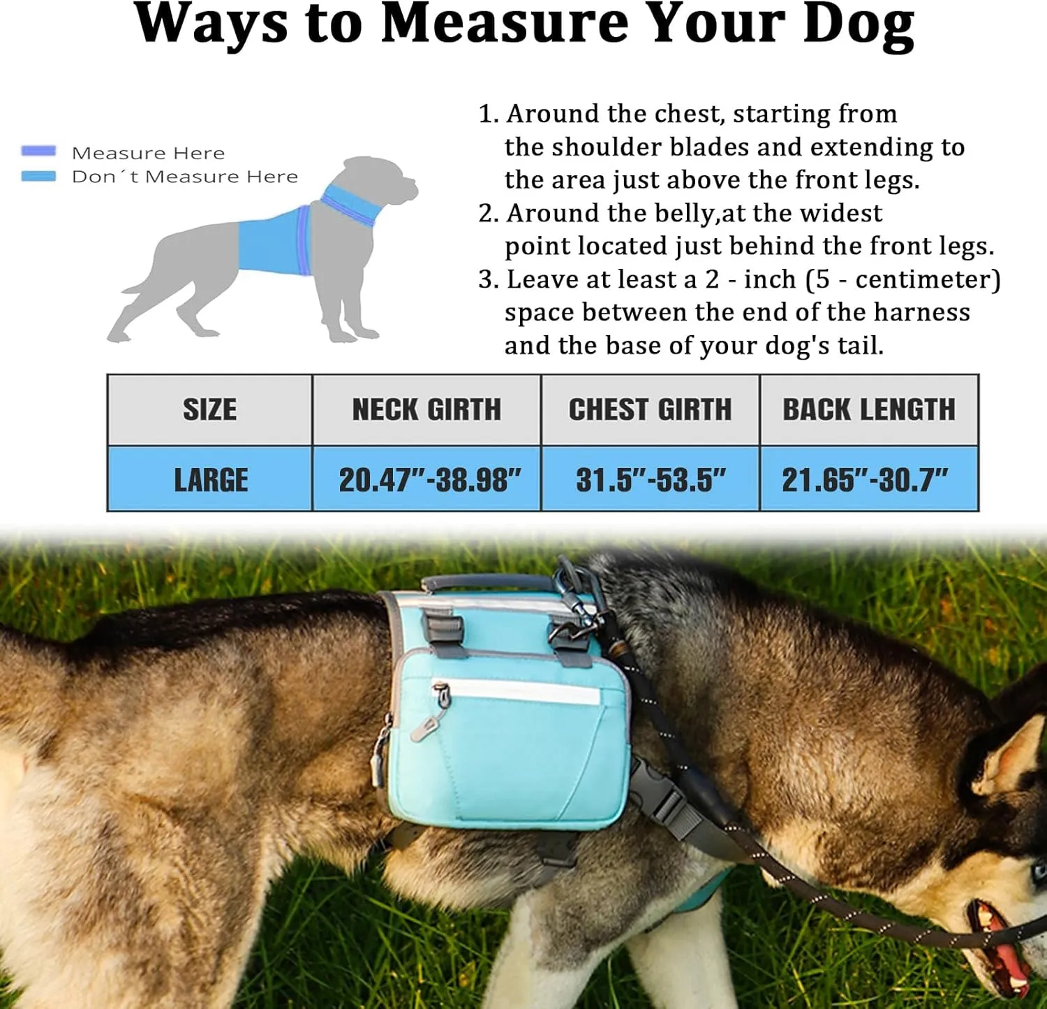 Dog Backpack - Large Dog Backpack Harness for Outdoor Adventures, Hiking Dog Backpacks with Adjustable Straps - Durable Dog Packs for Hiking, Comfortable Backpack for Dogs to Wear,Blue