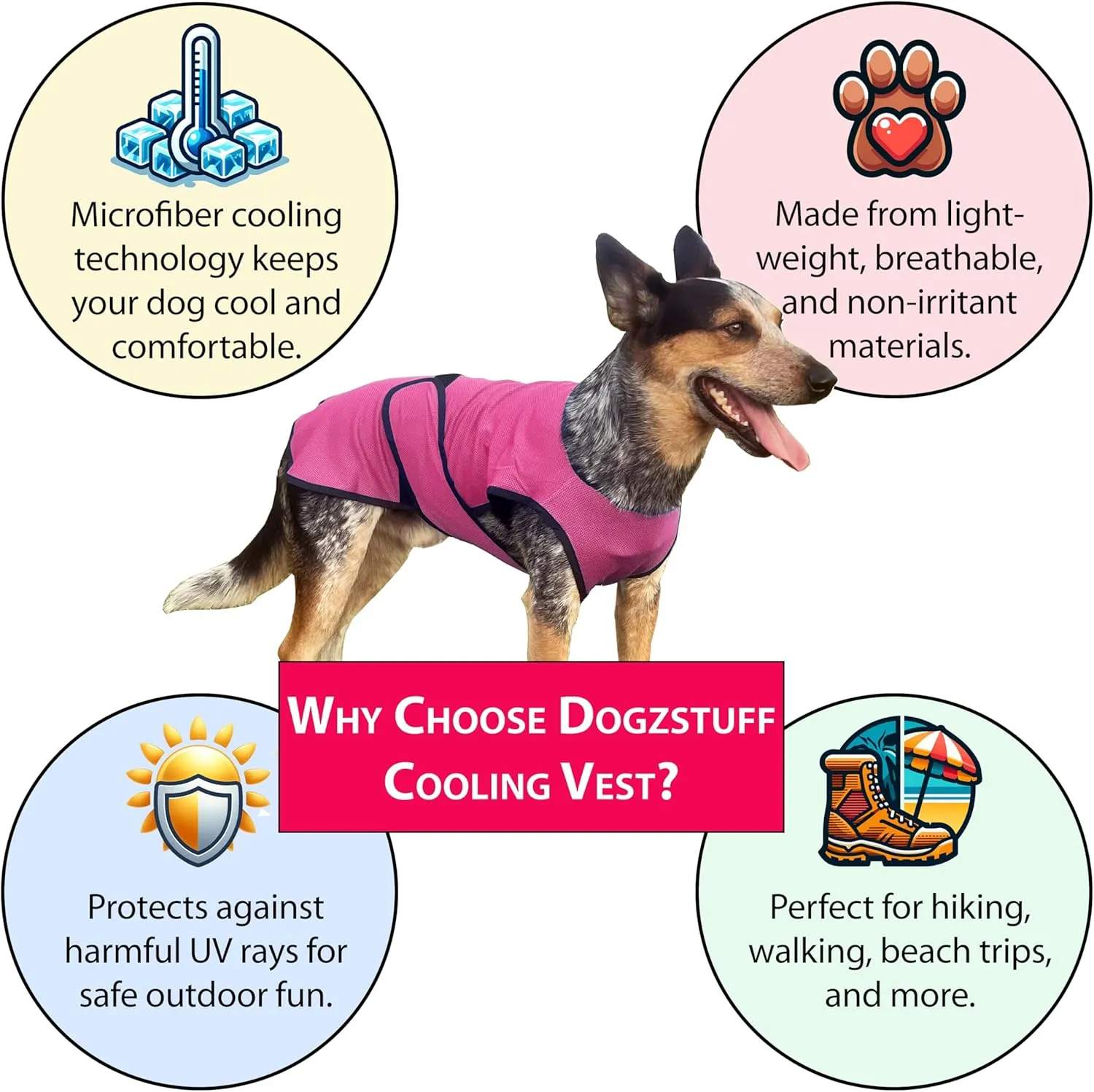 Dog Cooling Vest. Lightweight Jacket with Evaporative Cool Microfiber Technology, UV Protection Shirt for Beach, Sizing for Small, Medium and Large Dogs (XL, Rose Pink)