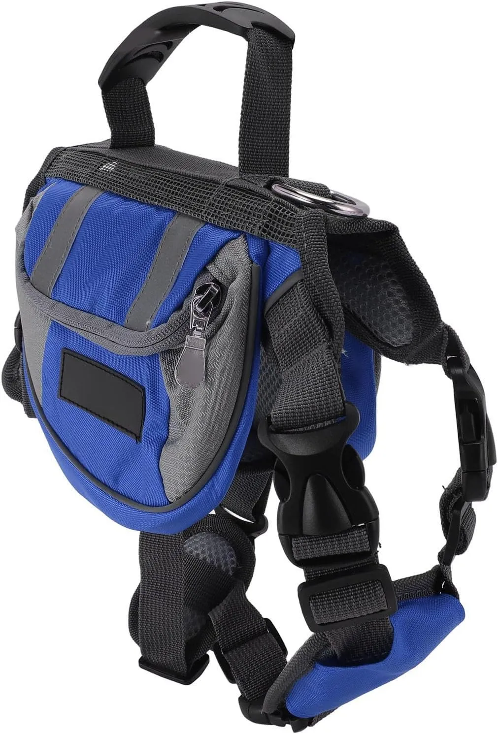 Dog Harness Saddlebag, Easy To Wear Portable Durable Dog Backpack Saddle Bag Reflective Stripe for Travel (Blue)