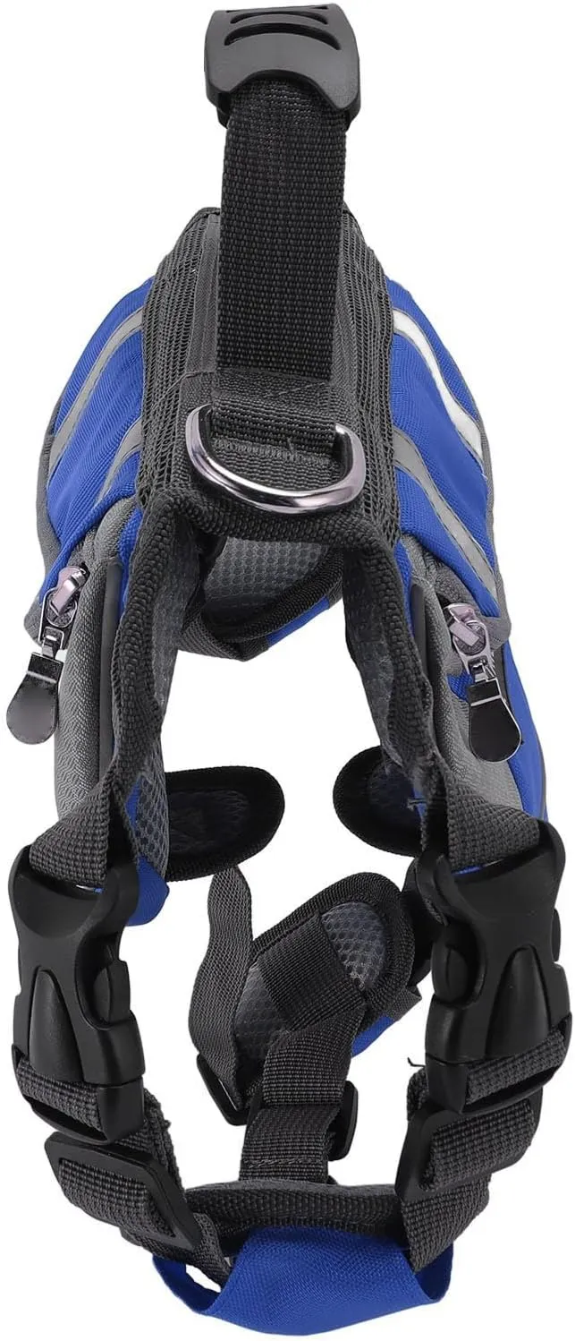 Dog Harness Saddlebag, Easy To Wear Portable Durable Dog Backpack Saddle Bag Reflective Stripe for Travel (Blue)