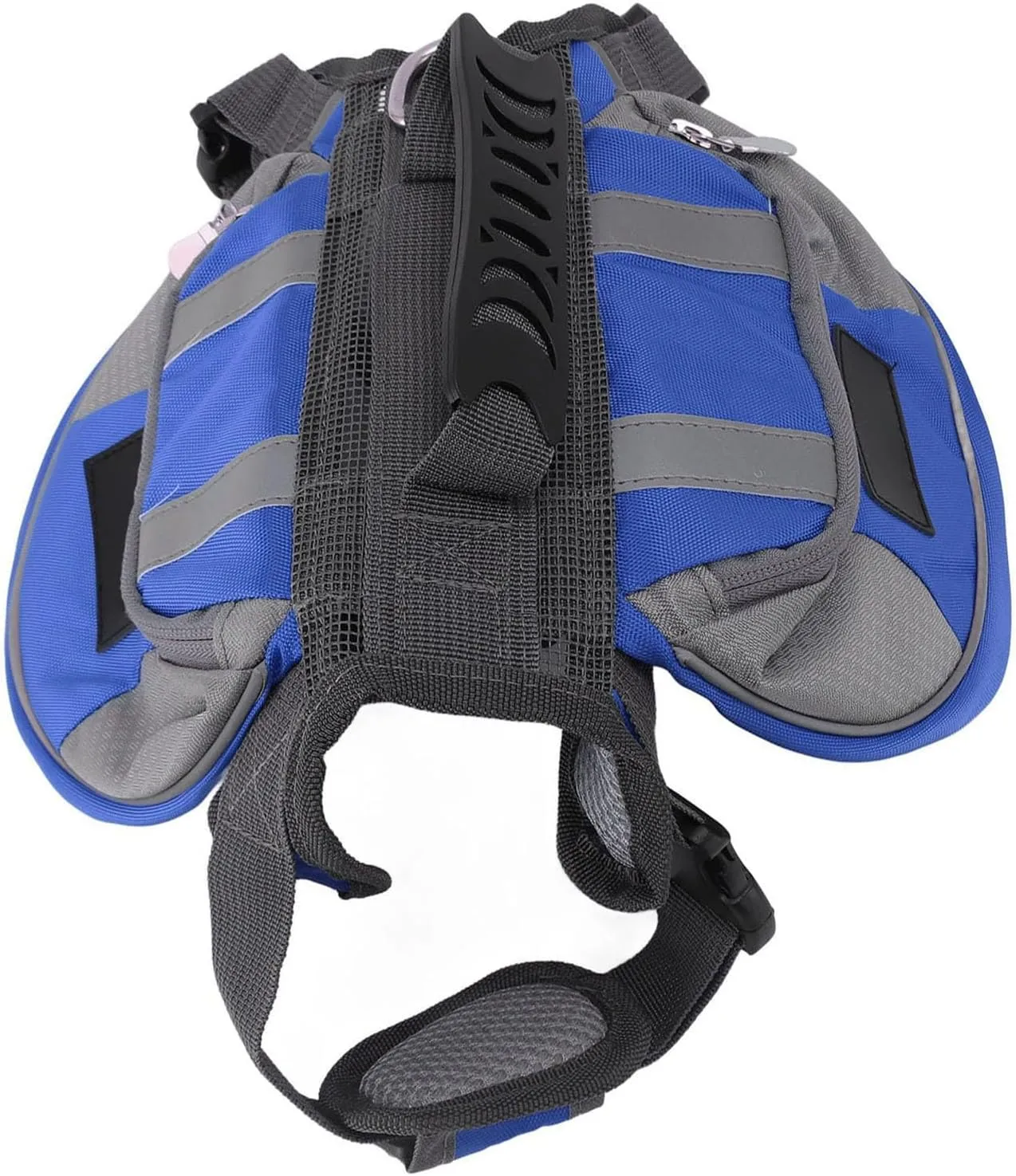 Dog Harness Saddlebag, Easy To Wear Portable Durable Dog Backpack Saddle Bag Reflective Stripe for Travel (Blue)