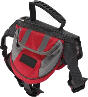 Dog Harness Saddlebag, Easy To Wear Portable Durable Dog Backpack Saddle Bag Reflective Stripe for Travel (Red)
