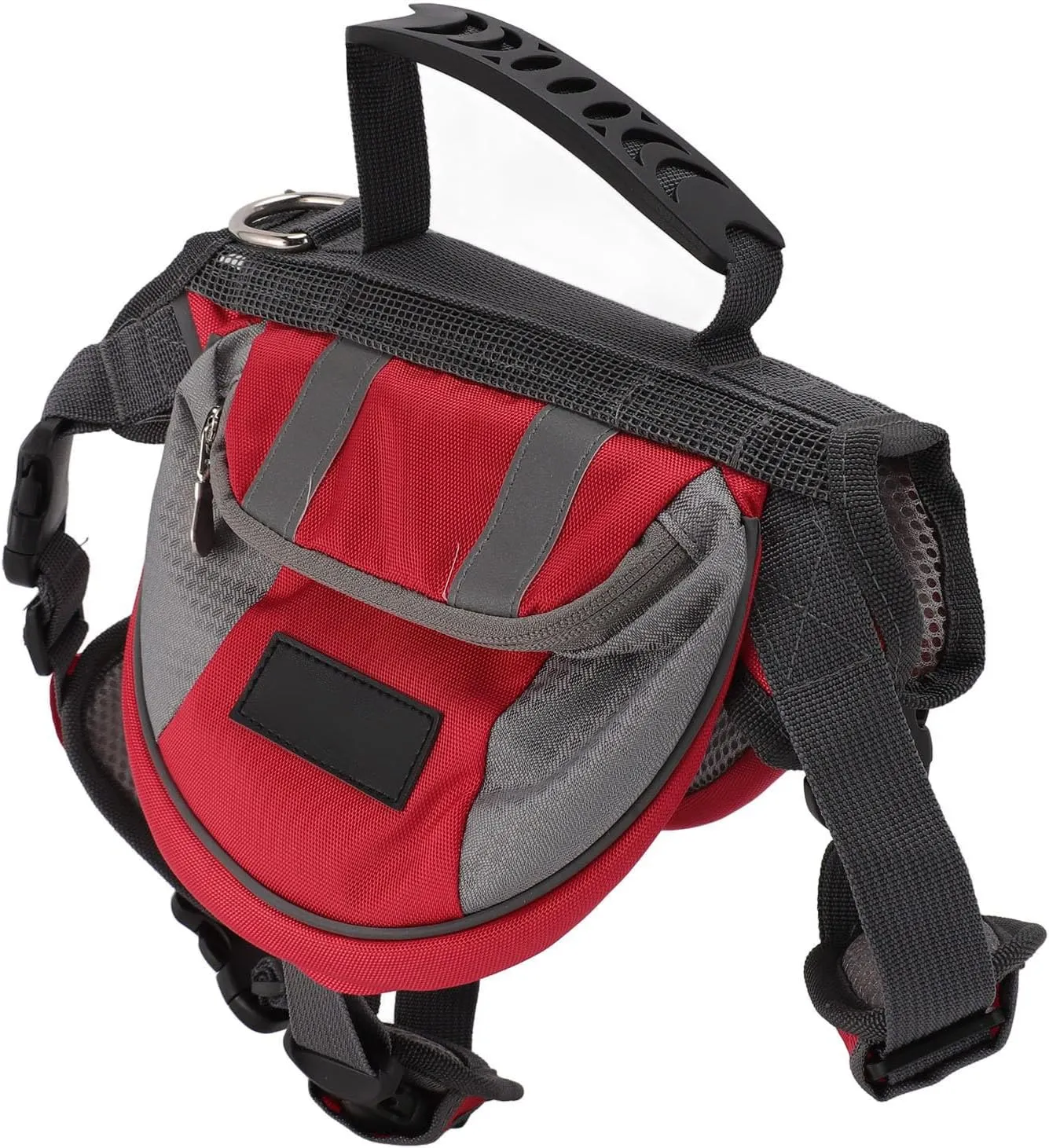Dog Harness Saddlebag, Easy To Wear Portable Durable Dog Backpack Saddle Bag Reflective Stripe for Travel (Red)