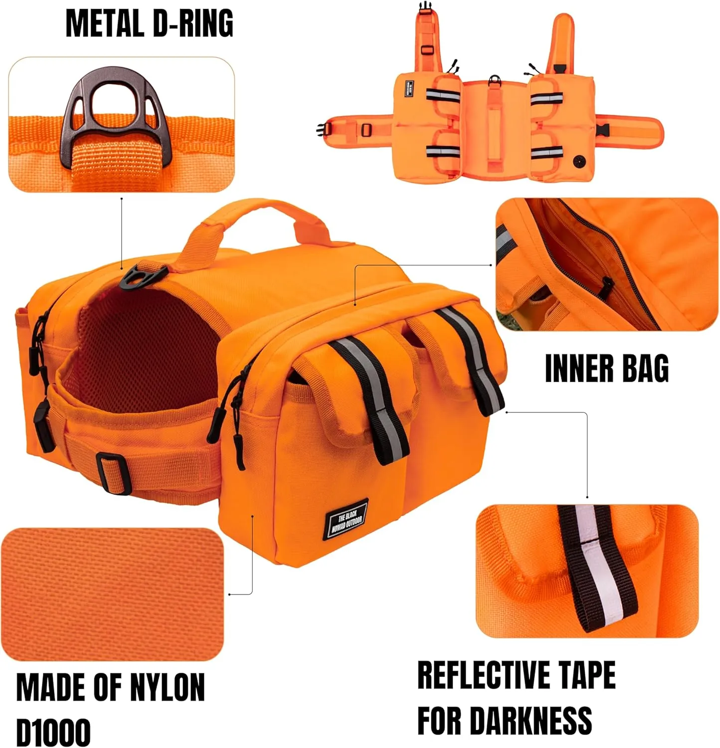 Dog Hiking Backpack Saddle Bag Medium Dogs Adjustable Harness Reflective Straps Side Pockets Breathable Fabric Outdoor Walking Travel Lightweight Durable Design Ideal Pet Gear Adventure Use