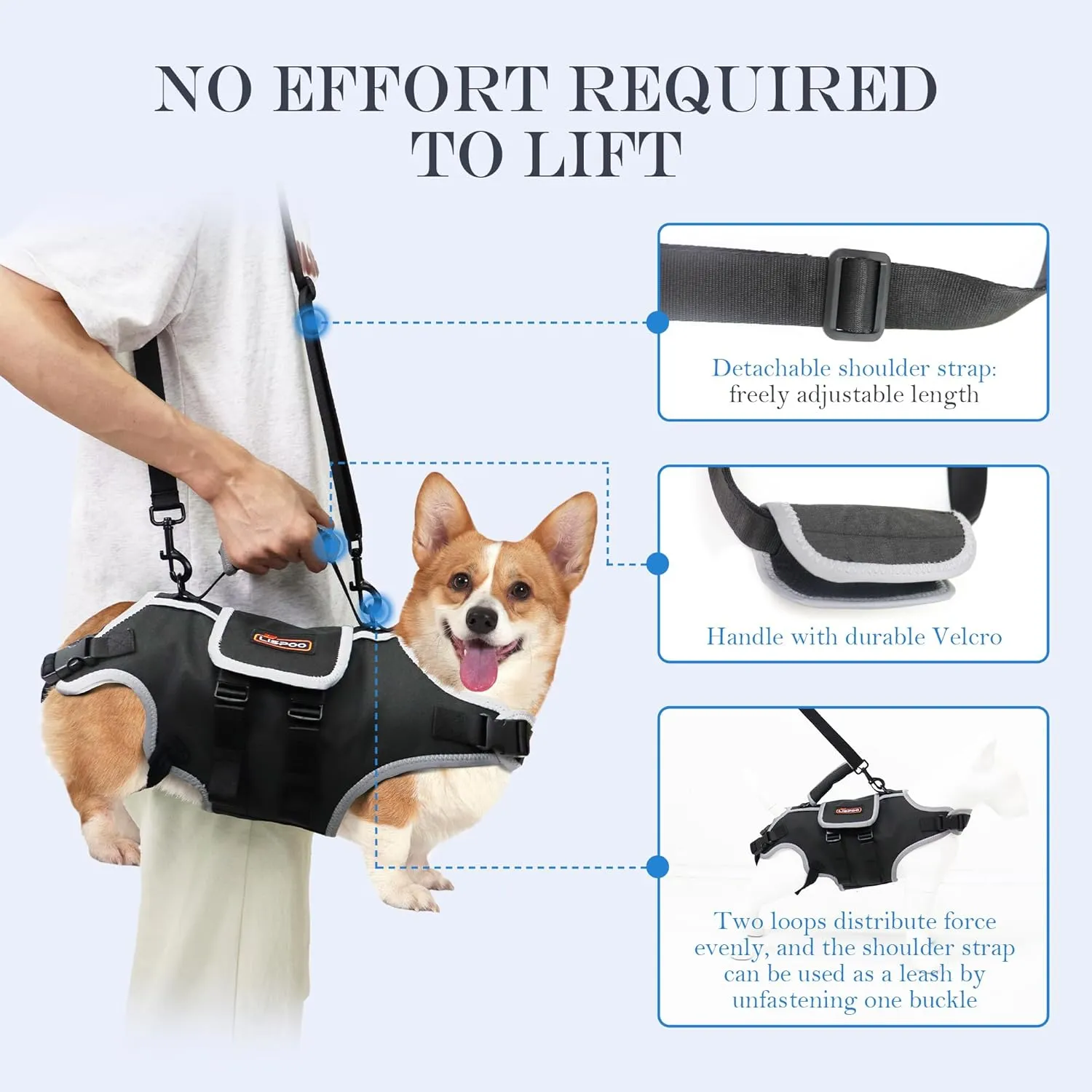 Dog Lift Harness, Full Body Support with Adjustable Control Handle & Reflective Straps for Large Senior Dogs, Post-Surgery Recovery & Joint Problems (Oxford Cloth, XL)
