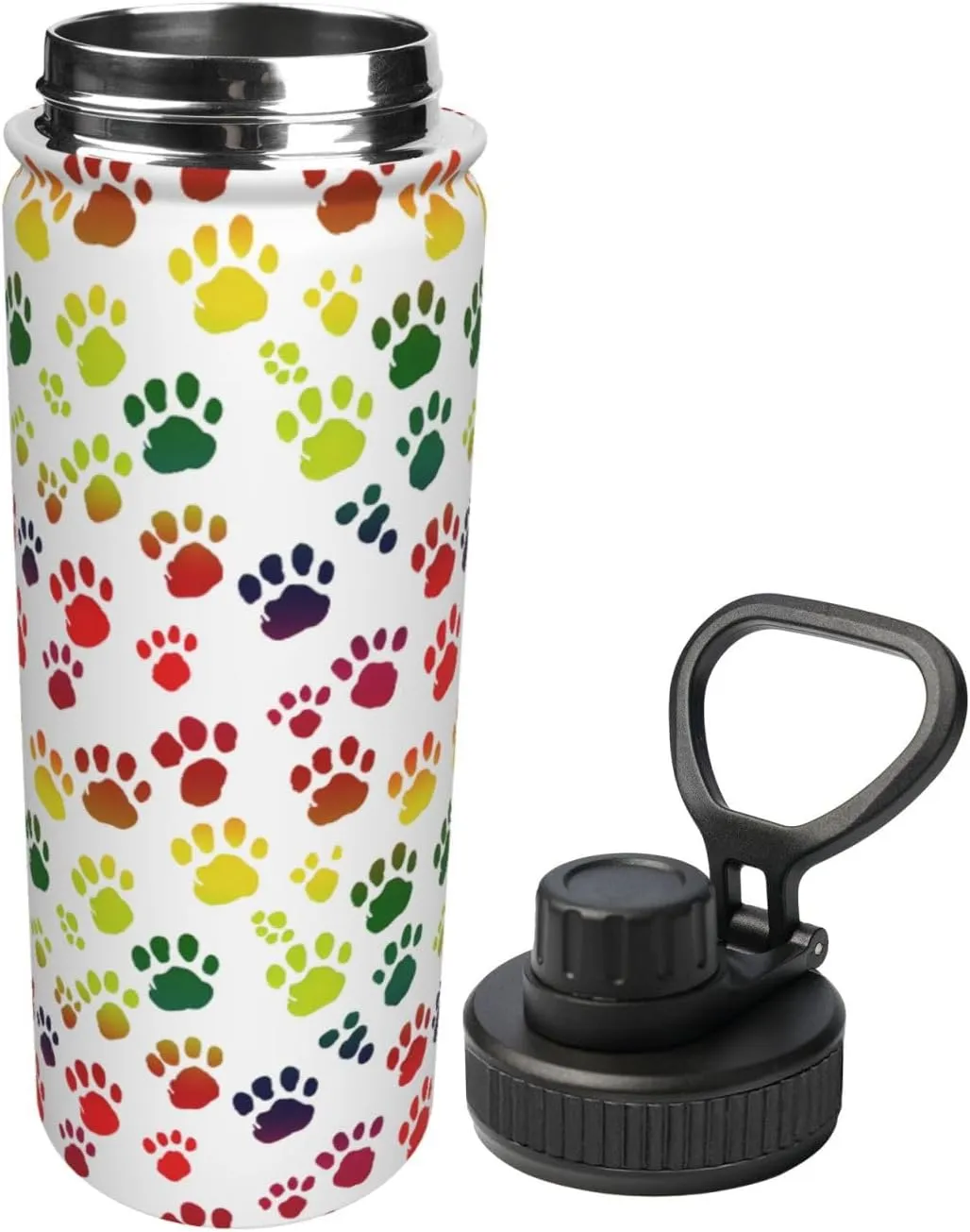 Dog Paw Prints 18 oz Stainless Steel Water Bottles Insulated Sports Water Bottle with Spout Lid, Rainbow Double Wall Travel Water Flask for Men Women