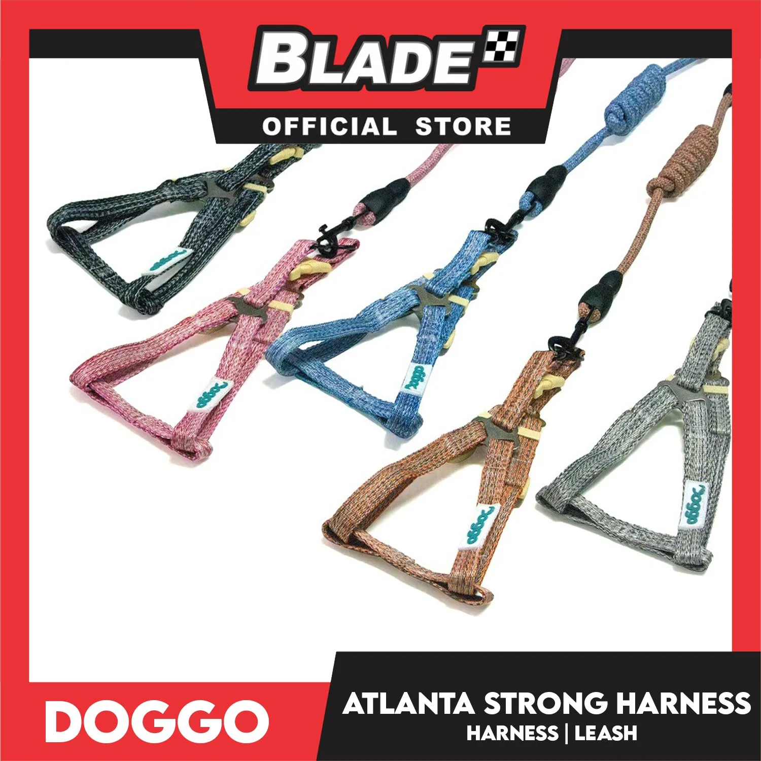 Doggo Atlanta Strong Harness and Leash Set Small Size (Pink)