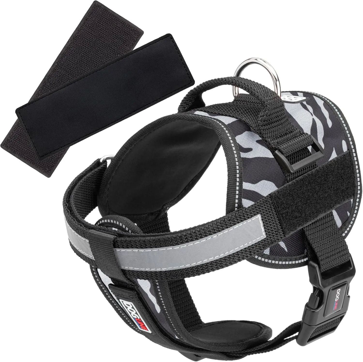 Dogline Unimax Dog Harness Vest with Blank Patches Reflective No-Pull, Adjustable Straps, Breathable Neoprene for Medical, Service, Identification and Training Dogs Girth 18 to 25" Zebra