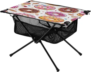 Doodle Colourful Donuts Portable Camping Table,Outdoor Folding Table,Beach Table,Suitable for Camping,Hiking,Picnic