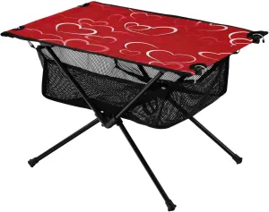 Doodle White and Red Heart Portable Camping Table,Outdoor Folding Table,Beach Table,Suitable for Camping,Hiking,Picnic