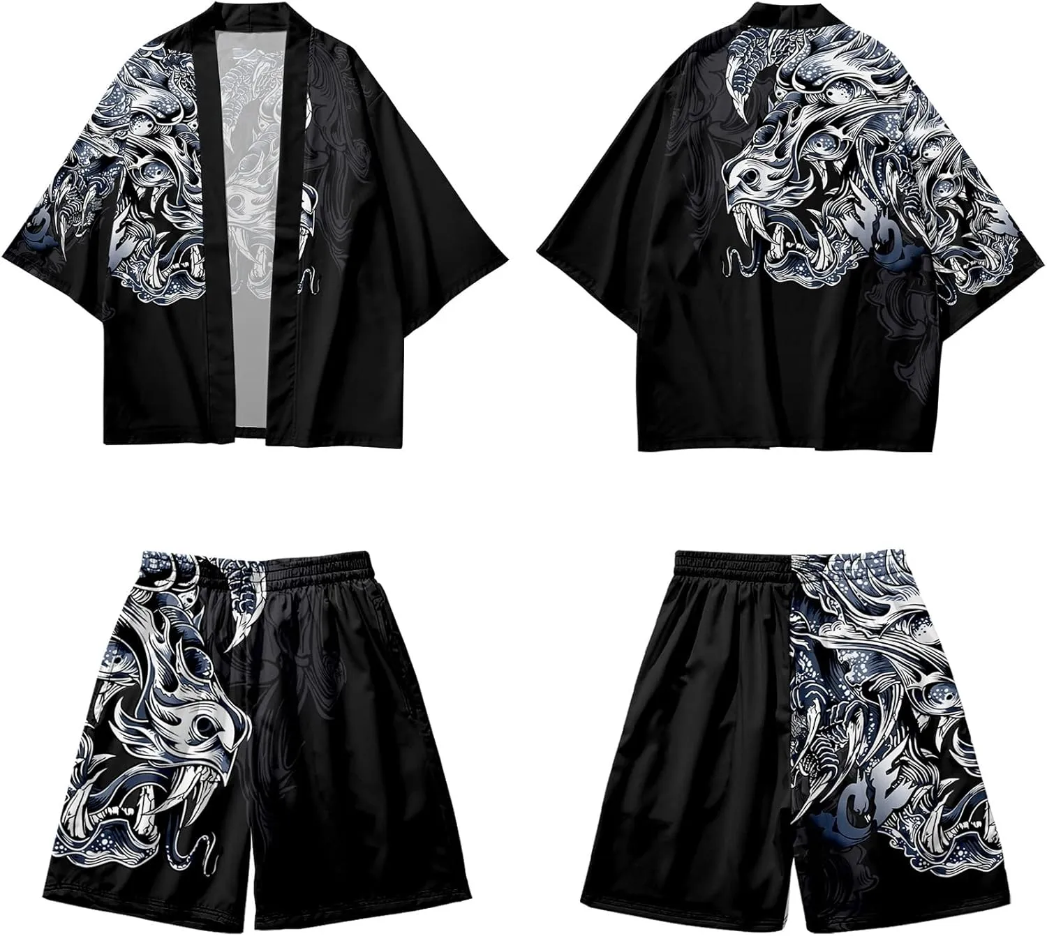 DOSLAVIDA Men's Japanese Style Kimono Set Lightweight Open Front Cardigan Suits Stylish Two Piece Summer Beach Outfits