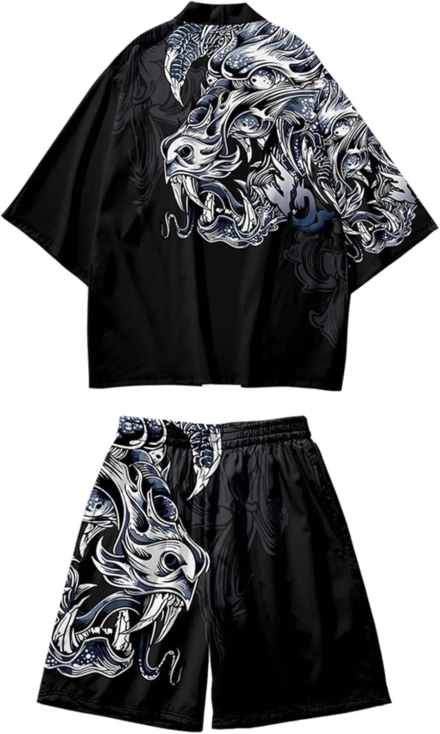 DOSLAVIDA Men's Japanese Style Kimono Set Lightweight Open Front Cardigan Suits Stylish Two Piece Summer Beach Outfits