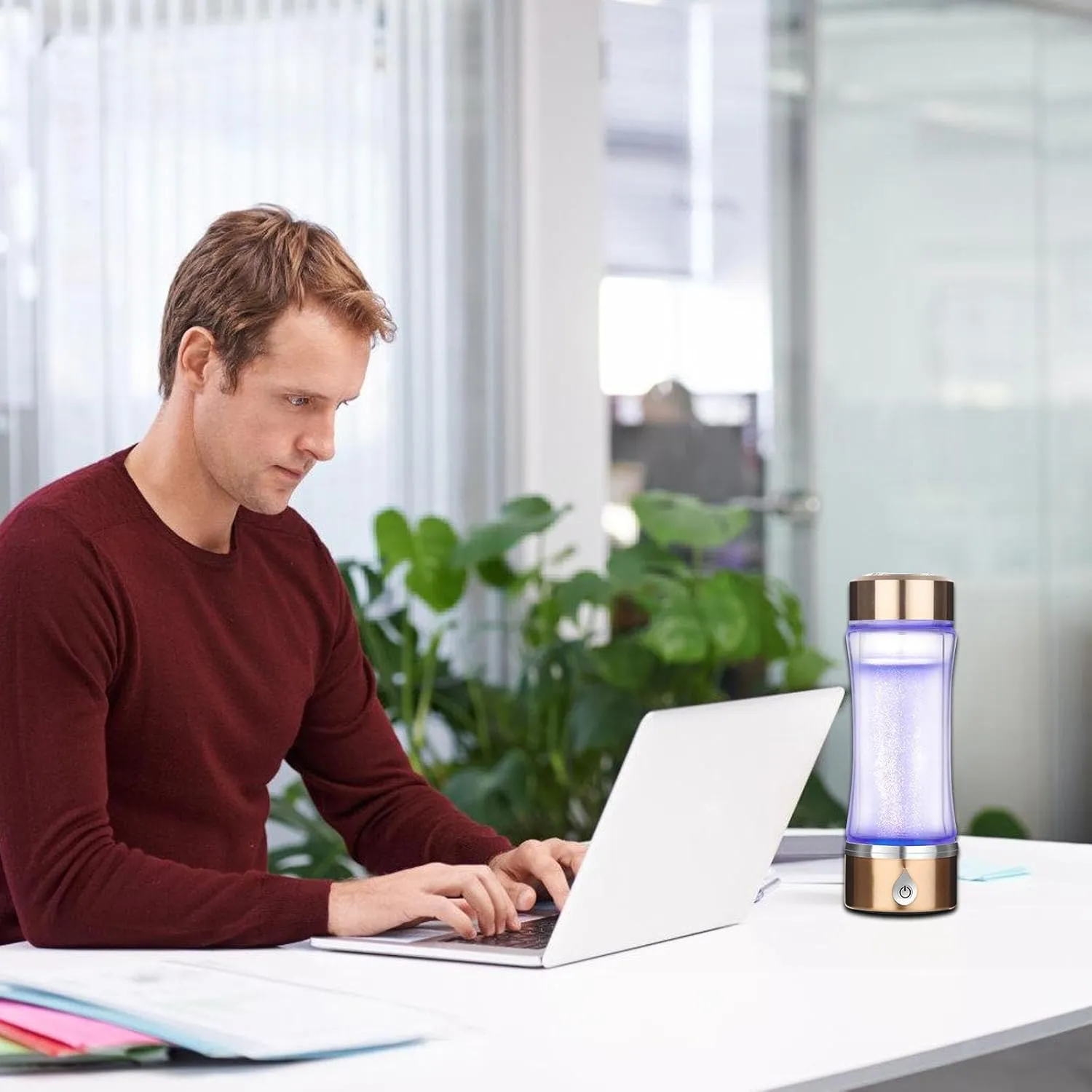 Doube Glass Hydrogens Water Bottle 350ml Electrolysis Technology Drinking Cup Water Generator for Home Office Travel