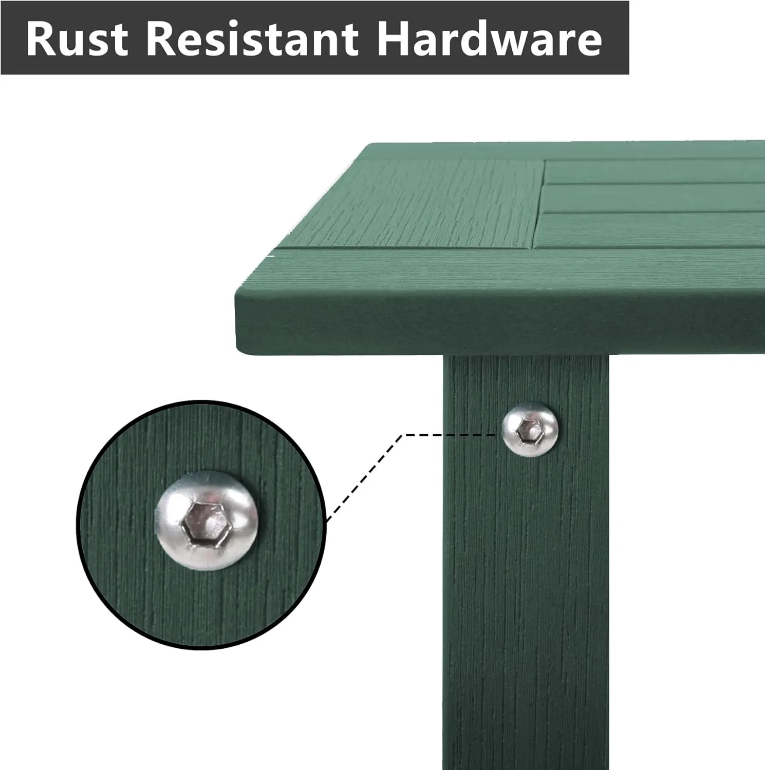 Double Adirondack Side Table Weather Resistant, Outdoor Rectangular End Table for Adirondack Chair, Dark Green