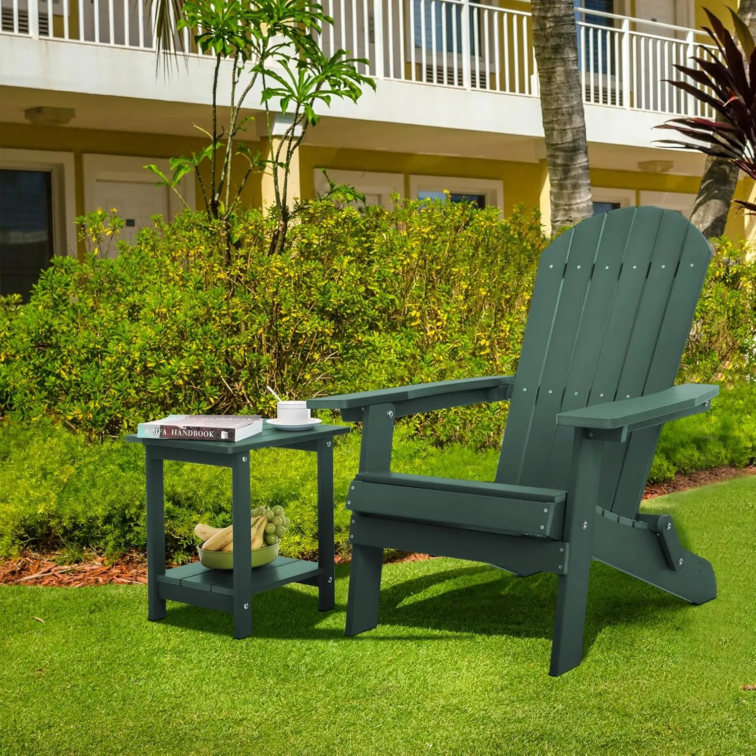 Double Adirondack Side Table Weather Resistant, Outdoor Rectangular End Table for Adirondack Chair, Dark Green
