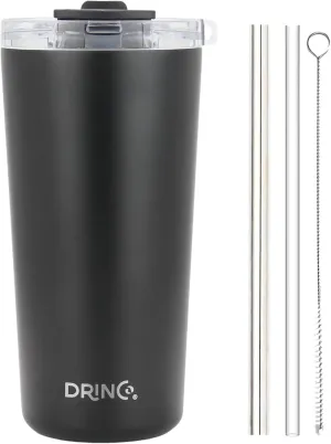 Drinco - 20 oz Stainless Steel Tumbler | Double Walled Vacuum Insulated Mug With Lid, 2 Straws, For Hot & Cold Drinks (20oz Black, 20oz)
