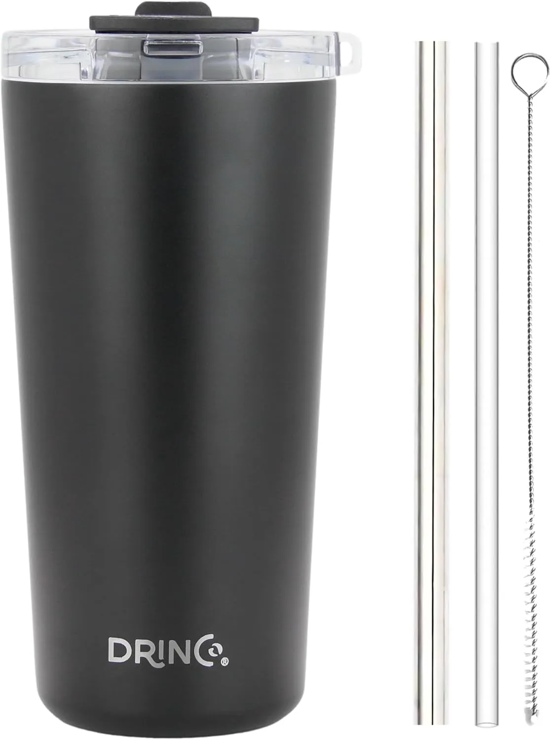 Drinco - 20 oz Stainless Steel Tumbler | Double Walled Vacuum Insulated Mug With Lid, 2 Straws, For Hot & Cold Drinks (20oz Black, 20oz)