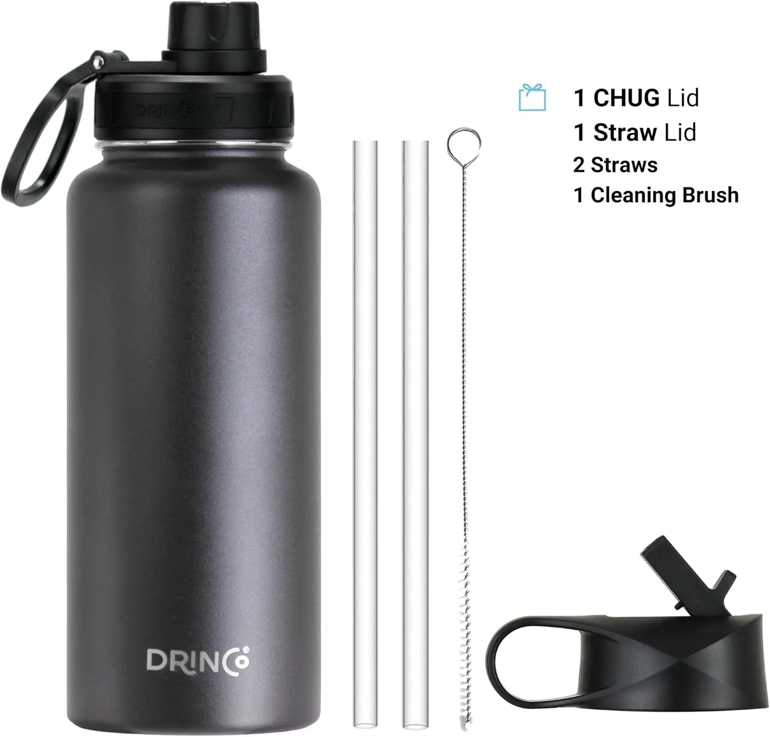 DRINCO Stainless Steel Water Bottle Spout Lid Vacuum Insulated Double Wall Water Bottle Wide Mouth Leak Proof Keep Cold Sport Camping (USA Flag) (32oz Black USA Flag, 32oz)