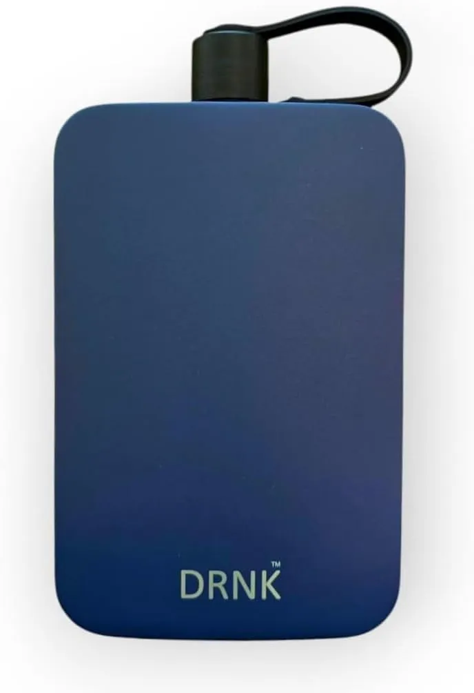 DRNK Stainless Steel Flat Reusable Slim Water Bottle Leak Proof| Non Toxic | BPA Free | Powder Coated | 500ml (Navy)