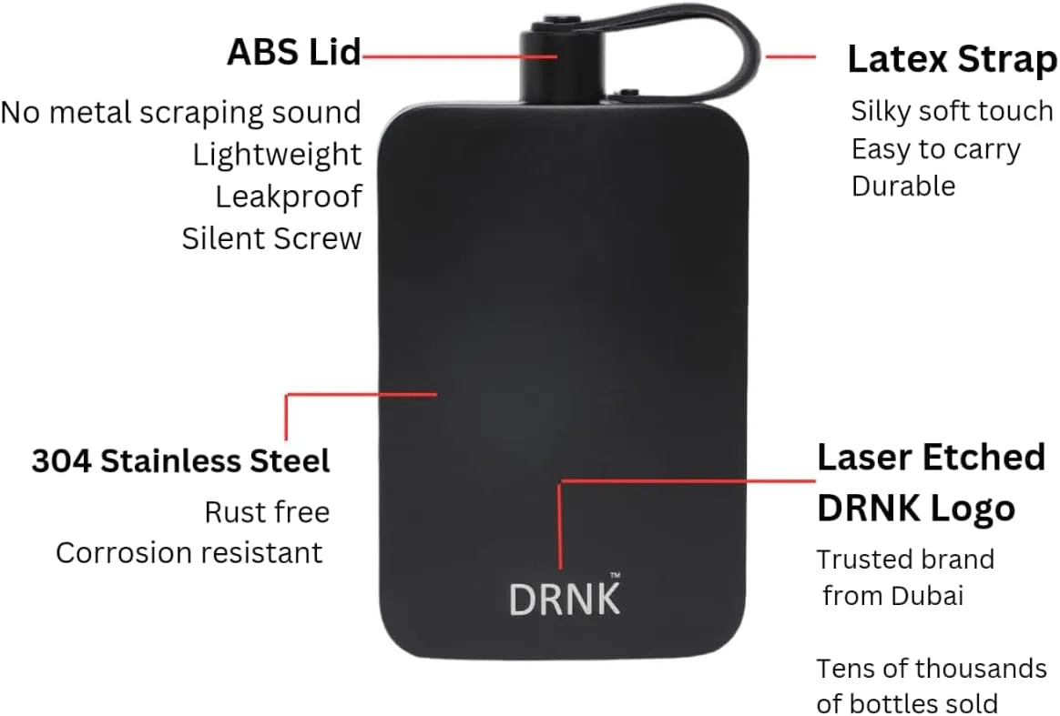 DRNK Steel | Flat Water Bottle as Seen on Shark Tank | Workplace Hydration, Travel, Hiking, and Gym | Leak Proof | Non-Toxic | BPA-Free | 17oz (500ml) [Graphite]