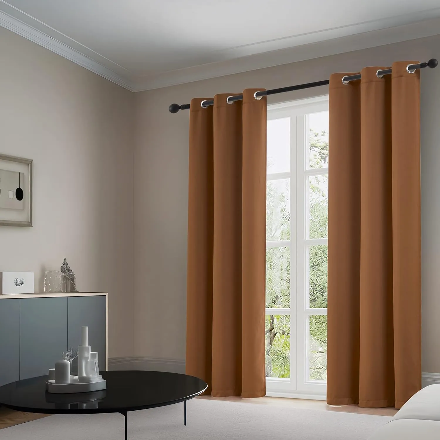 DUALIFE Dark Oak Brown Grommet Room Darkening Curtains 52 x 63 Inches, 2 Panels