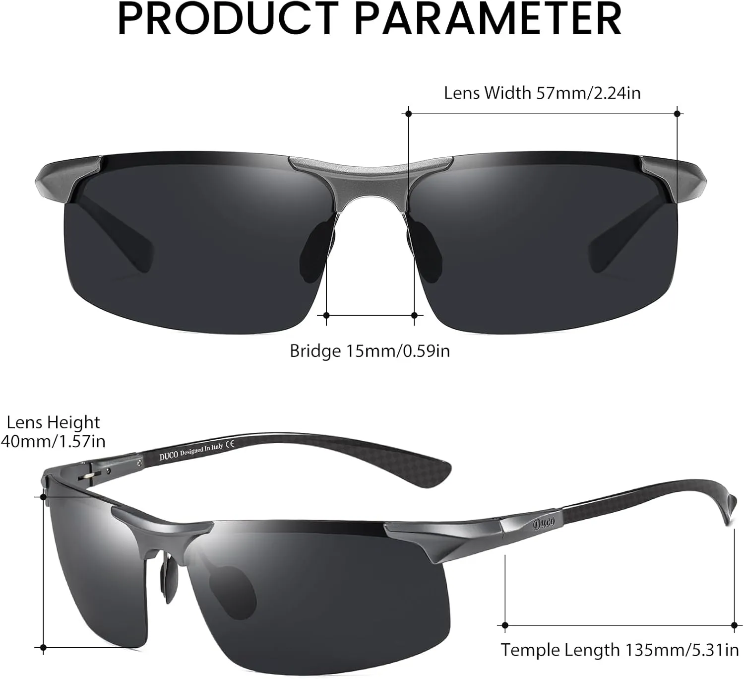 DUCO Men's Sports Polarized Driving Carbon Fiber Sunglasses for Men UV400 Protection DC8277