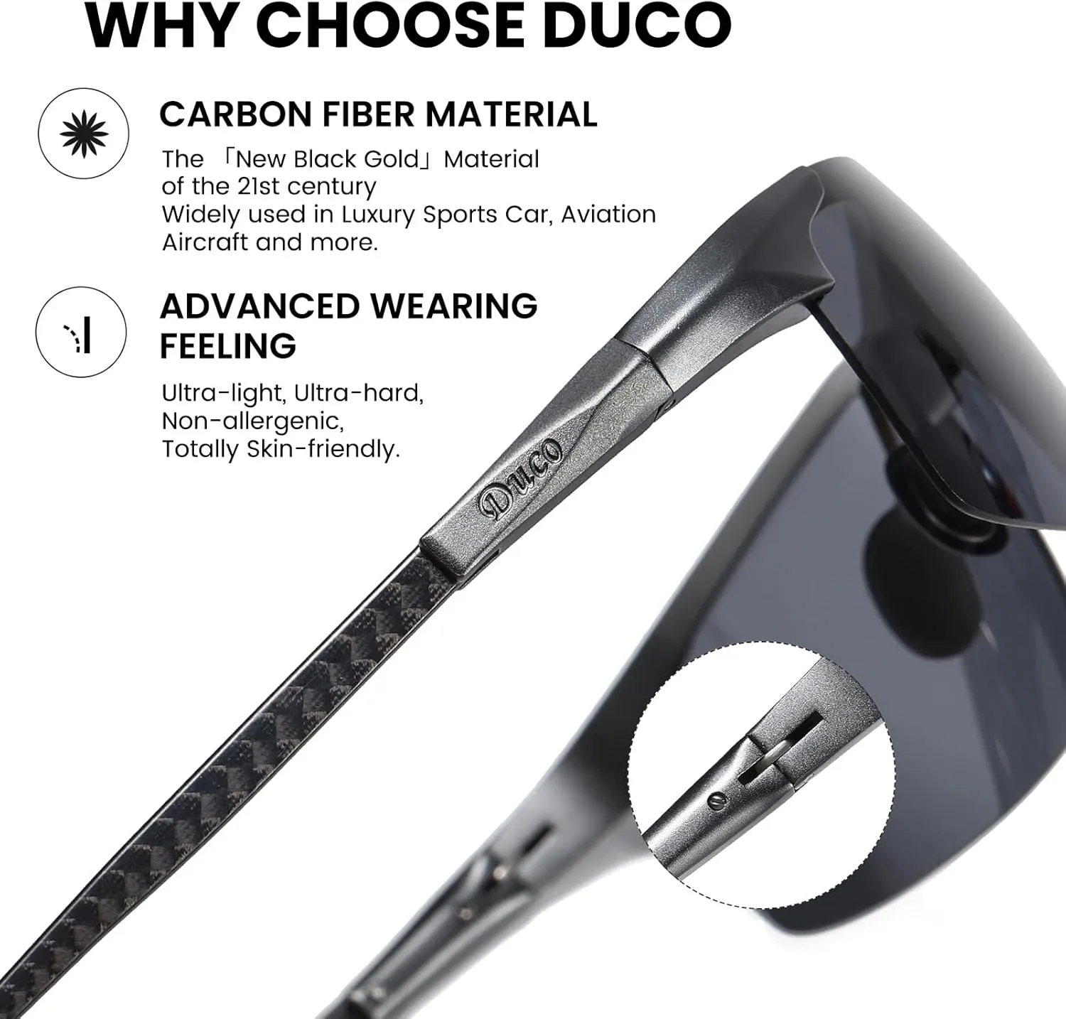 DUCO Men's Sports Polarized Driving Carbon Fiber Sunglasses for Men UV400 Protection DC8277