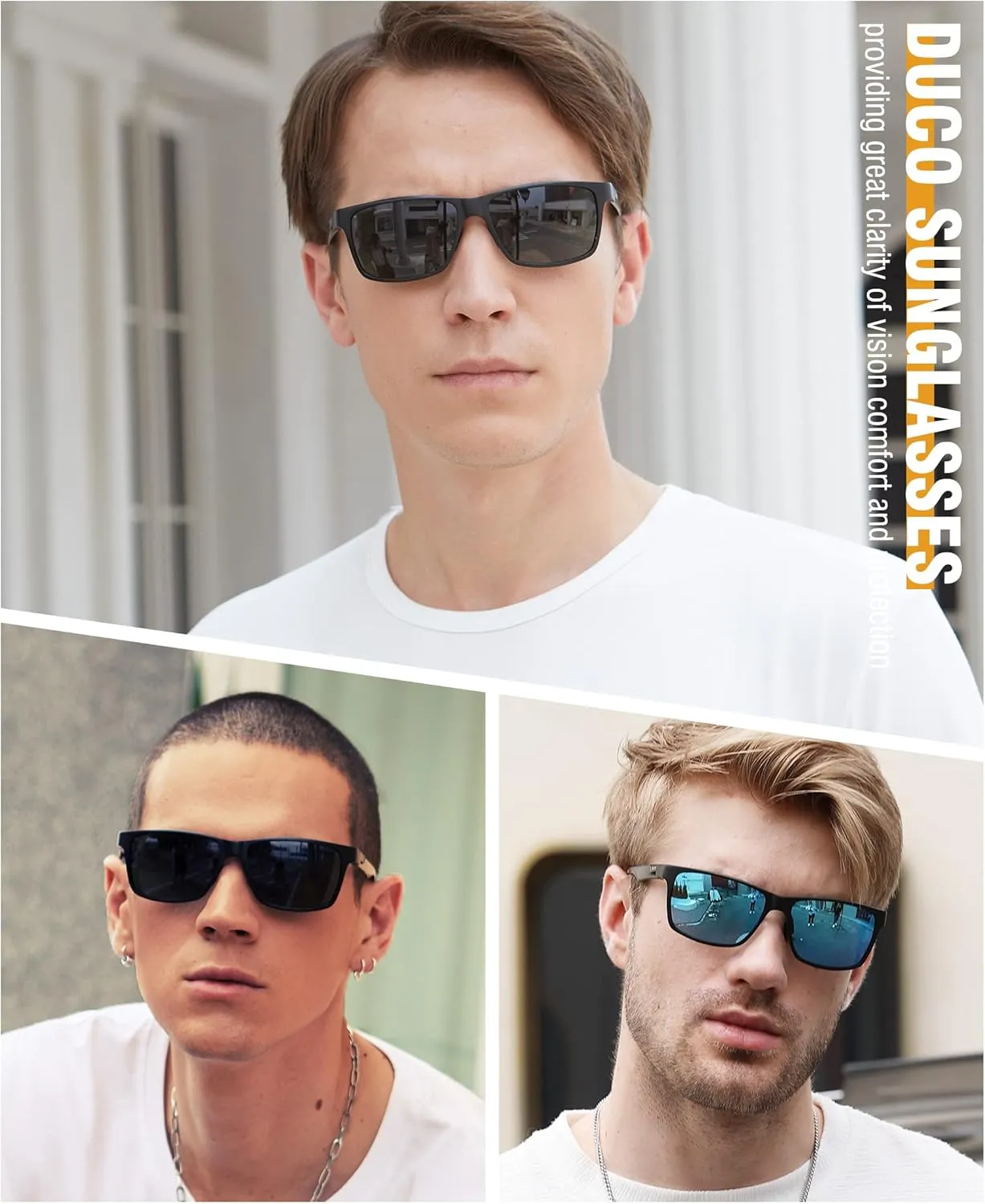 DUCO Mens Sunglasses Polarized Rectangle Sunglass for Men Lightweight Carbon Fiber UV400 Protection 8206