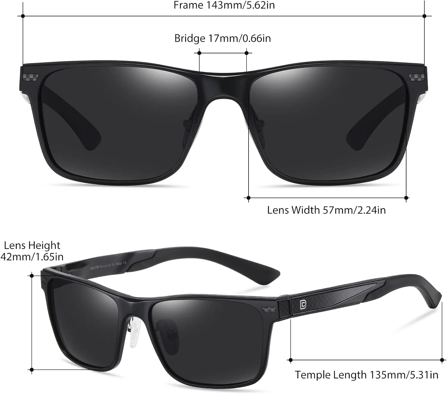 DUCO Polarized Sunglasses for Men Lightweight Carbon Fiber UV400 Protection Square Sun Glasses 8207