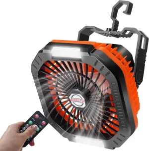 DUKUSEEK Camping Fan with LED Lantern & Remote, 25H Work Time Battery Operated Fan with Hang Hook for Tent, Portable Ceiling Tent Fan with Remote for RV Outages Emergency Desk Bedroom