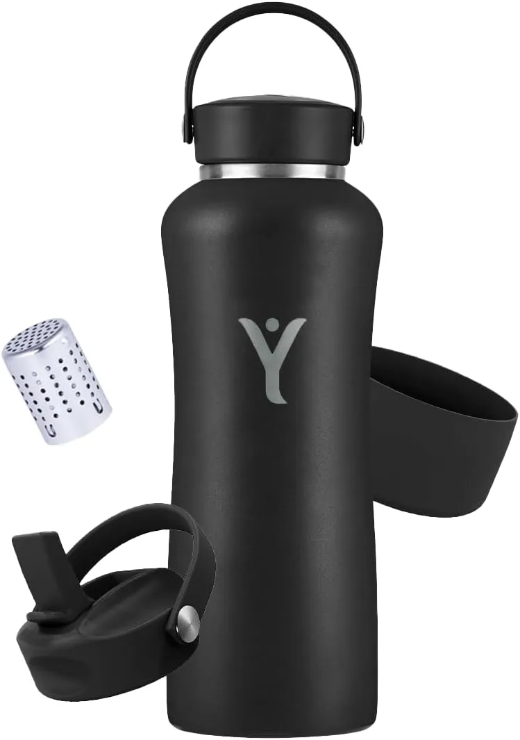 DYLN Hydrogen Water Bottle Bundle – Includes Straw Cap & Guard (40 oz, Black)